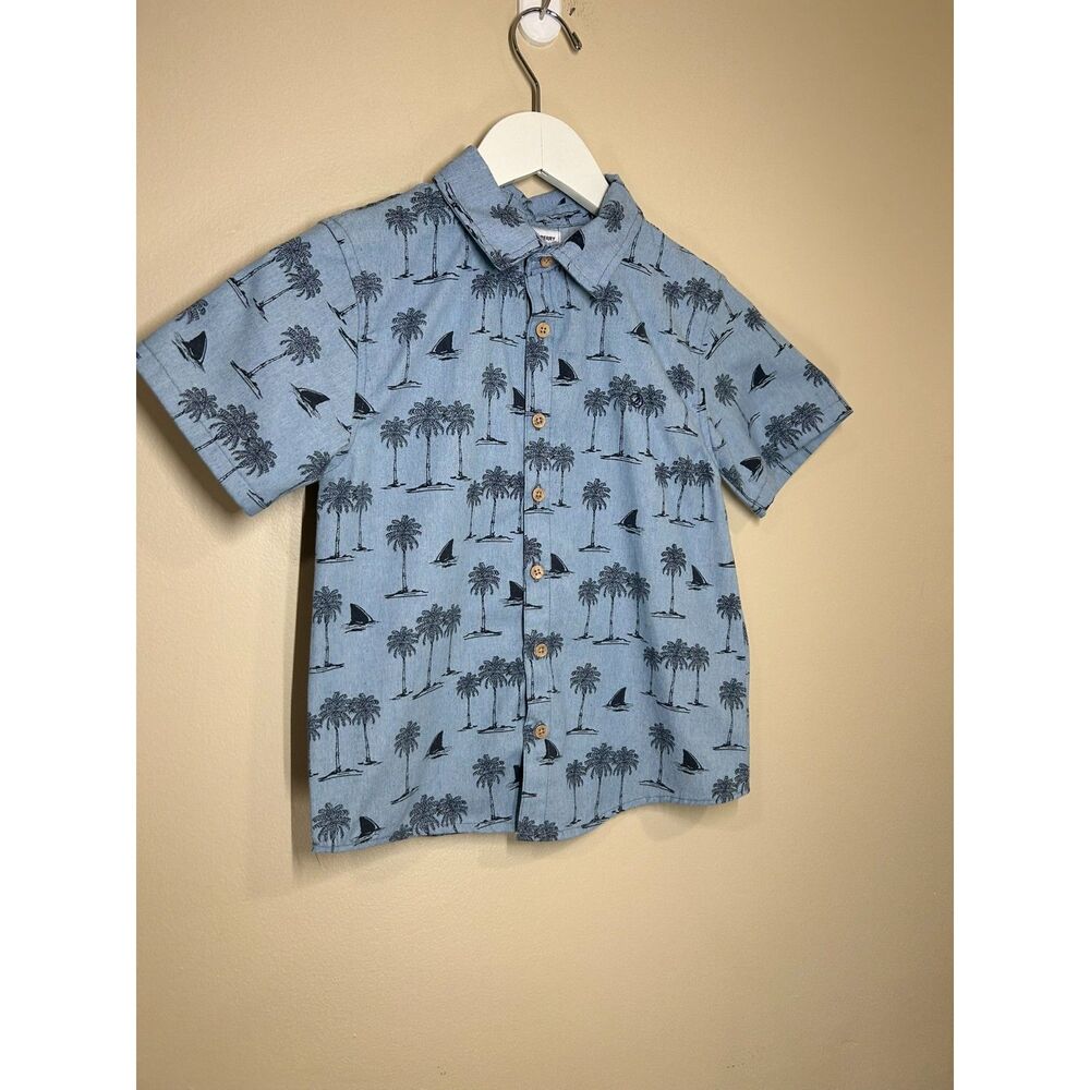 Sperry Kid Youth Boys 8 Light Blue Tropical Shark Button Polo Shirt Summer Beach